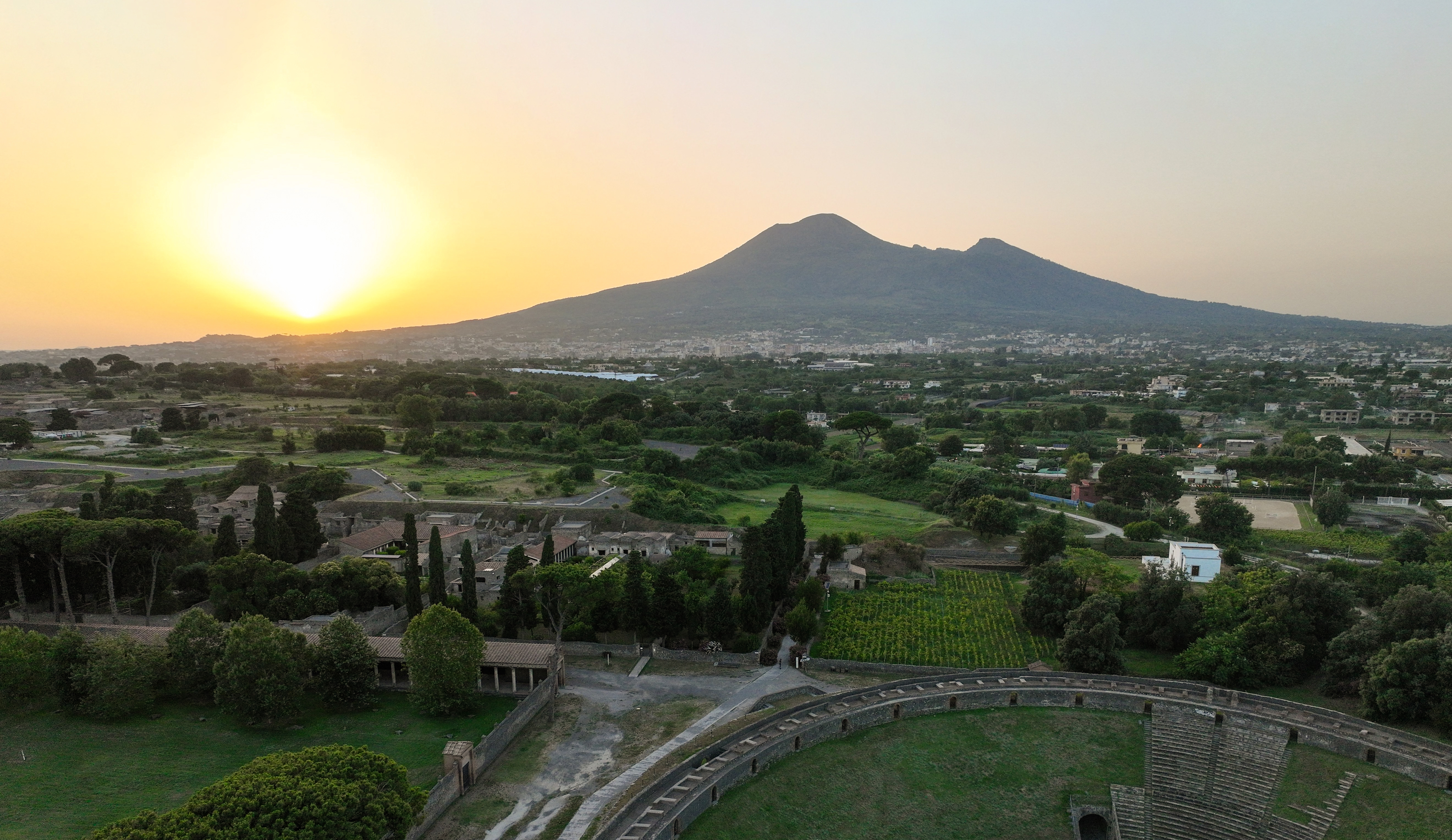 Foto del parco archeologico di Pompei dall'alto