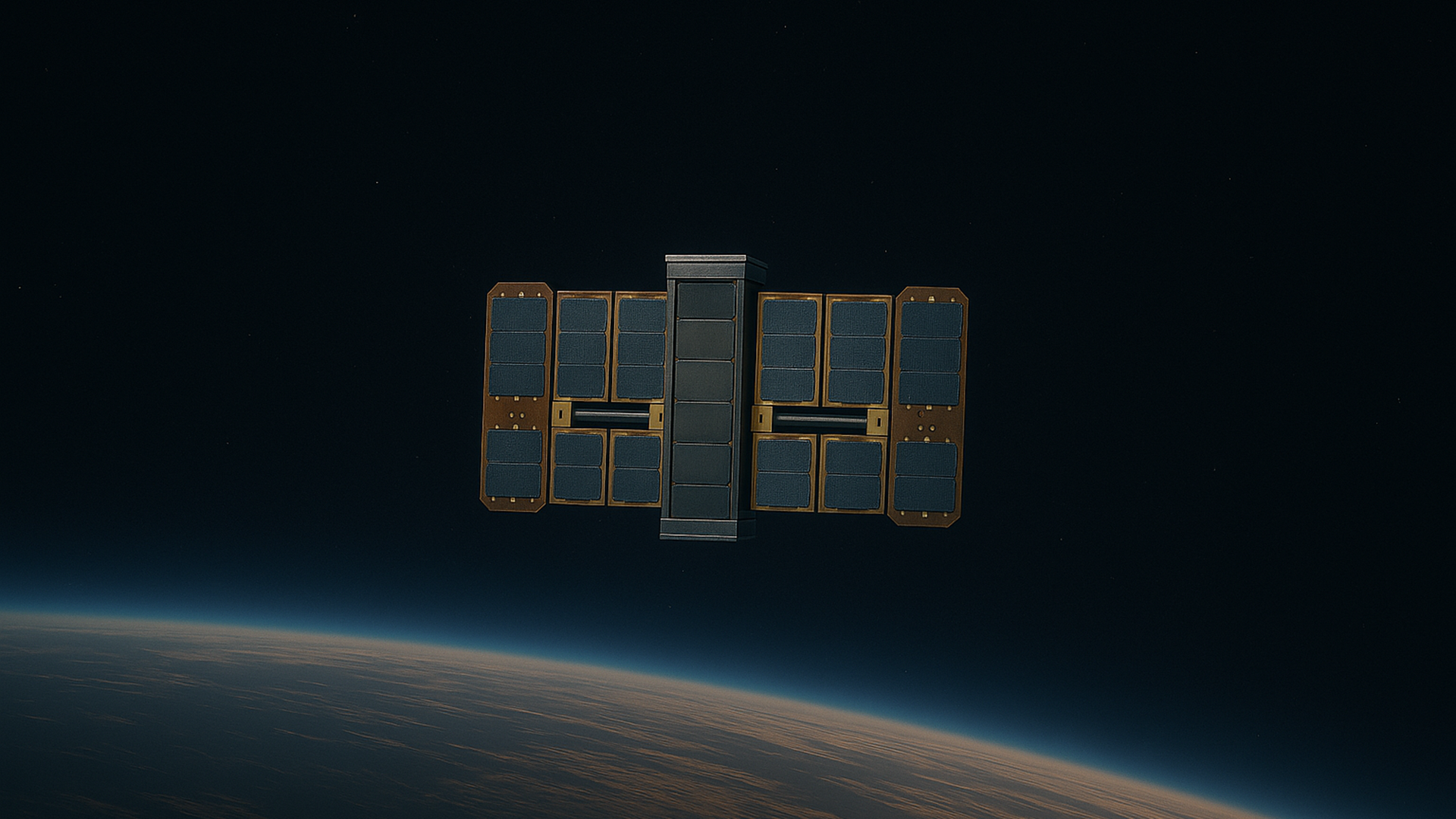 Elaborazione grafica con un satellite con pannelli solari