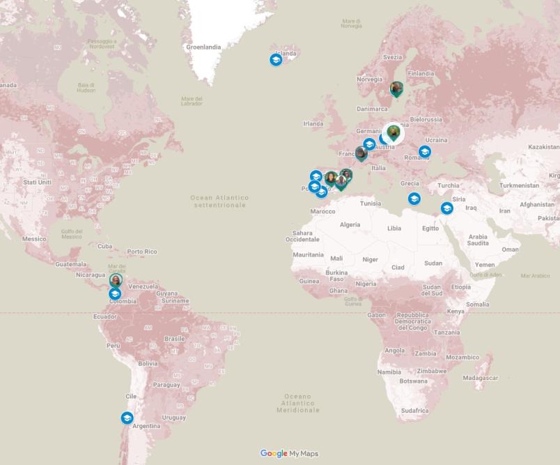 Screenshot of the google map showing our international mobility destinations