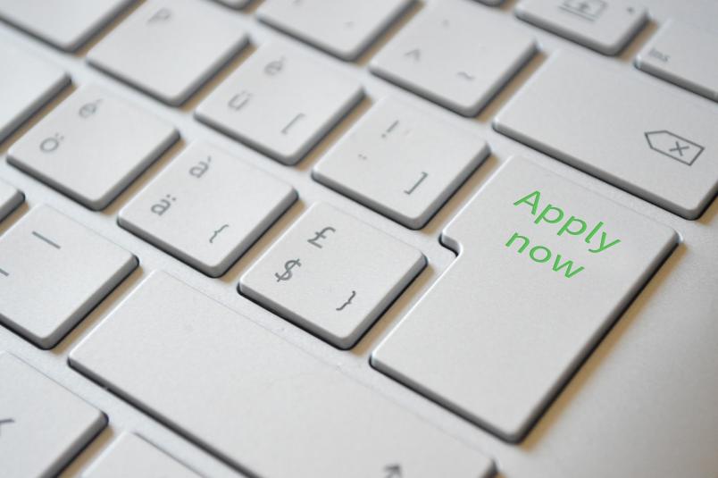 Image of a keyboard with the "Apply now" button