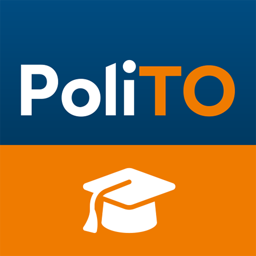 Icona app studenti blu e arancione con scritta PoliTO e un tocco