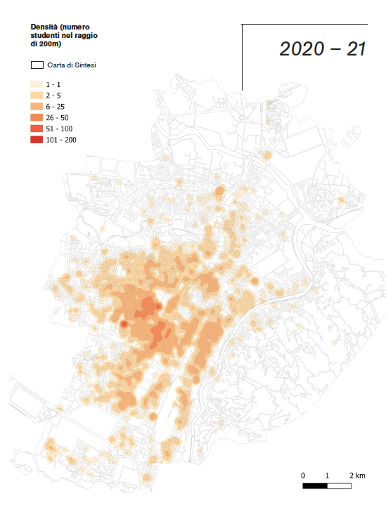 Grafica densità abitativa studenti Politecnico a Torino
