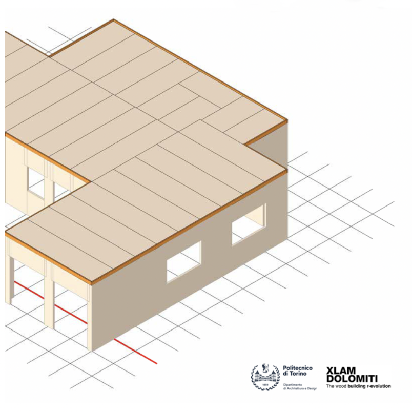 Immagine di un progetto in legno con loghi del Politecnico e dell'azienda