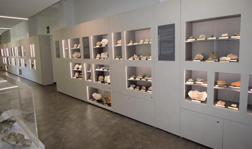 Corridoio del museo esposizione di minerali