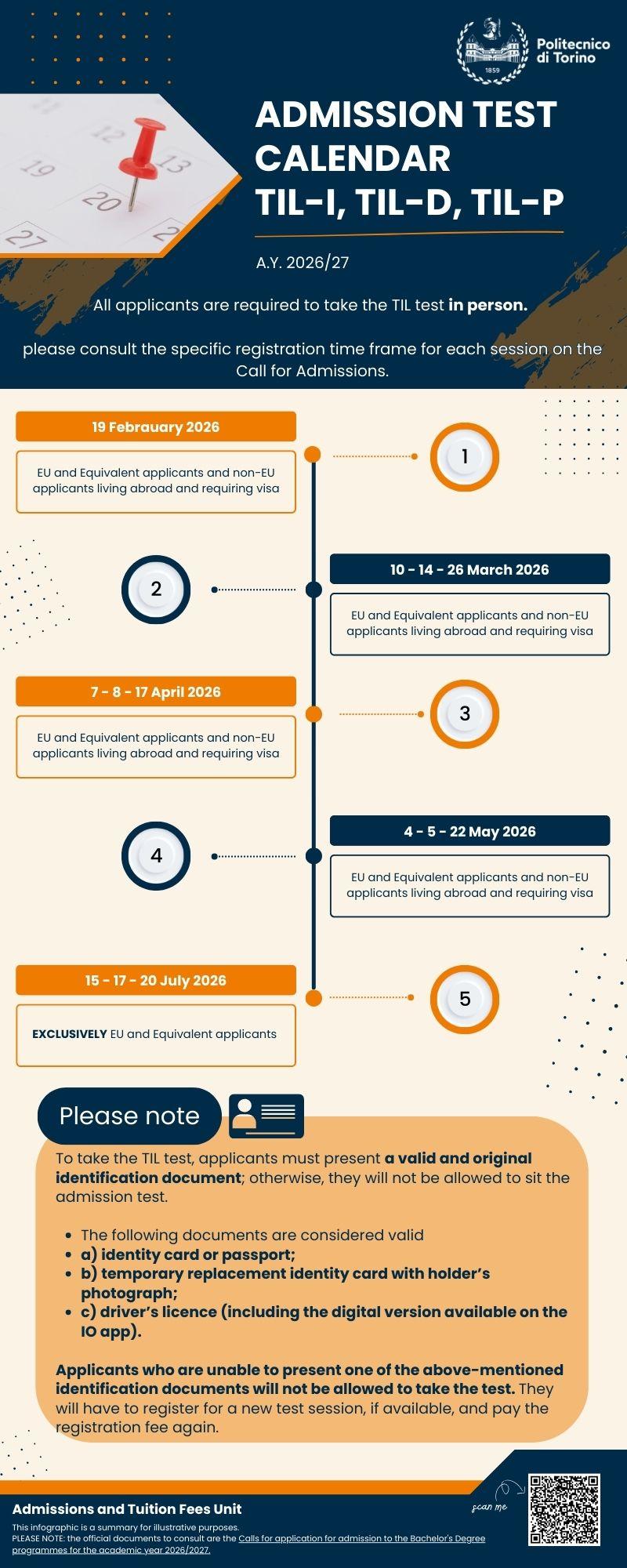 Admission test calendar