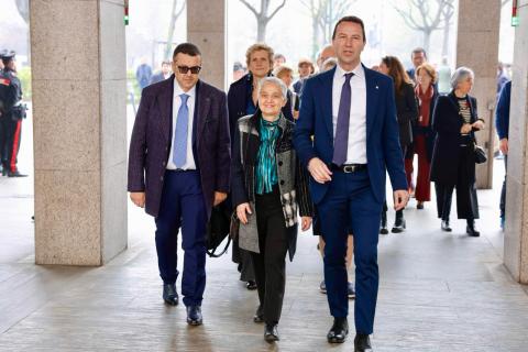L'ingresso in Ateneo del Rettore, accompagnato dal Prorettore Elena Baralis e dal Direttore Generale Vincenzo Tedesco