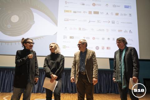 Da sinistra: la docente Tatiana Mazali (Polito), Cristina Colet (Sotto18FF), Giaime Alonge (Unito), Enrico Maria Verra (Sotto18FF)
