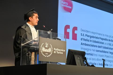 L'intervento del Rettore della Turin Polytechnic University in Tashkent Olimjon Tuychiev 