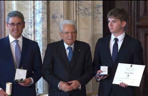 L'Alfiere del Lavoro Alessandro Bellusci e il Cavaliere del Lavoro Francesco Caltagirone, premiati dal Presidente Sergio Mattarella