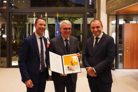 Il Rettore Corgnati con l'Ambasciatore Benedetti e il Sindaco di Torino Stefano Lo Russo