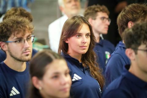 Le atlete e gli atleti delle rappresentative sportive di Ateneo durante la presentazione