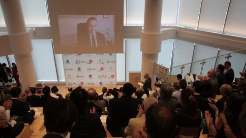The Mayor of Turin Stefano Lo Russo addresses his speech in remote