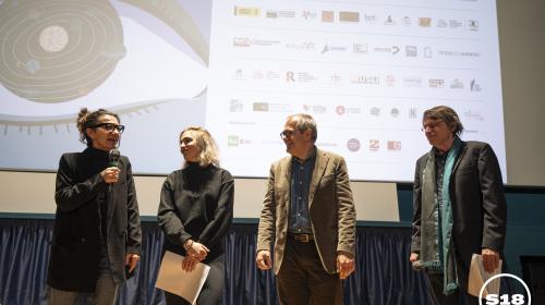 Da sinistra: la docente Tatiana Mazali (Polito), Cristina Colet (Sotto18FF), Giaime Alonge (Unito), Enrico Maria Verra (Sotto18FF)