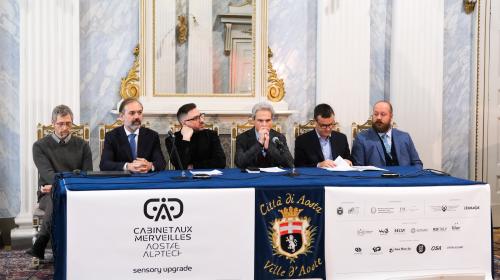 Un momento della conferenza stampa di presentazione del progetto ad Aosta