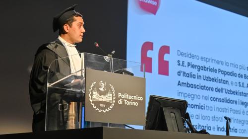 L'intervento del Rettore della Turin Polytechnic University in Tashkent Olimjon Tuychiev 