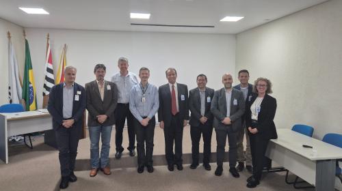 UNESP - Instituto de Ciência e Tecnologia, Sorocaba campus (ICTS). Antonio Martins, Assistant Provost for International Affairs, and Fernando Pinhabel Marafão, Director ICTS, to the left of professor Zanino