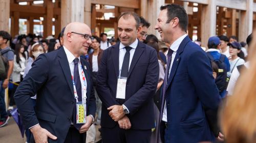 Rector Corgnati with the Mayor of Turin Stefano Lo Russo and Commissioner for Expo 2025 Osaka Mario Vattani
