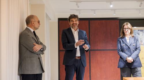 Professor Alessandro Armando during the exhibition opening