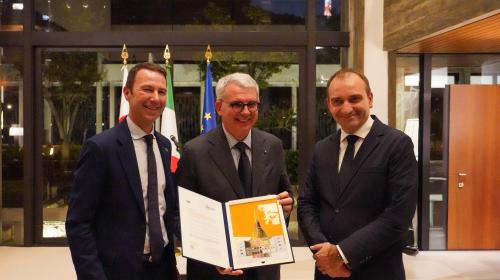 Il Rettore Corgnati con l'Ambasciatore Benedetti e il Sindaco di Torino Stefano Lo Russo
