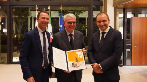 Il Rettore Corgnati con l'Ambasciatore Benedetti e il Sindaco di Torino Stefano Lo Russo