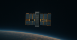 Elaborazione grafica con un satellite con pannelli solari