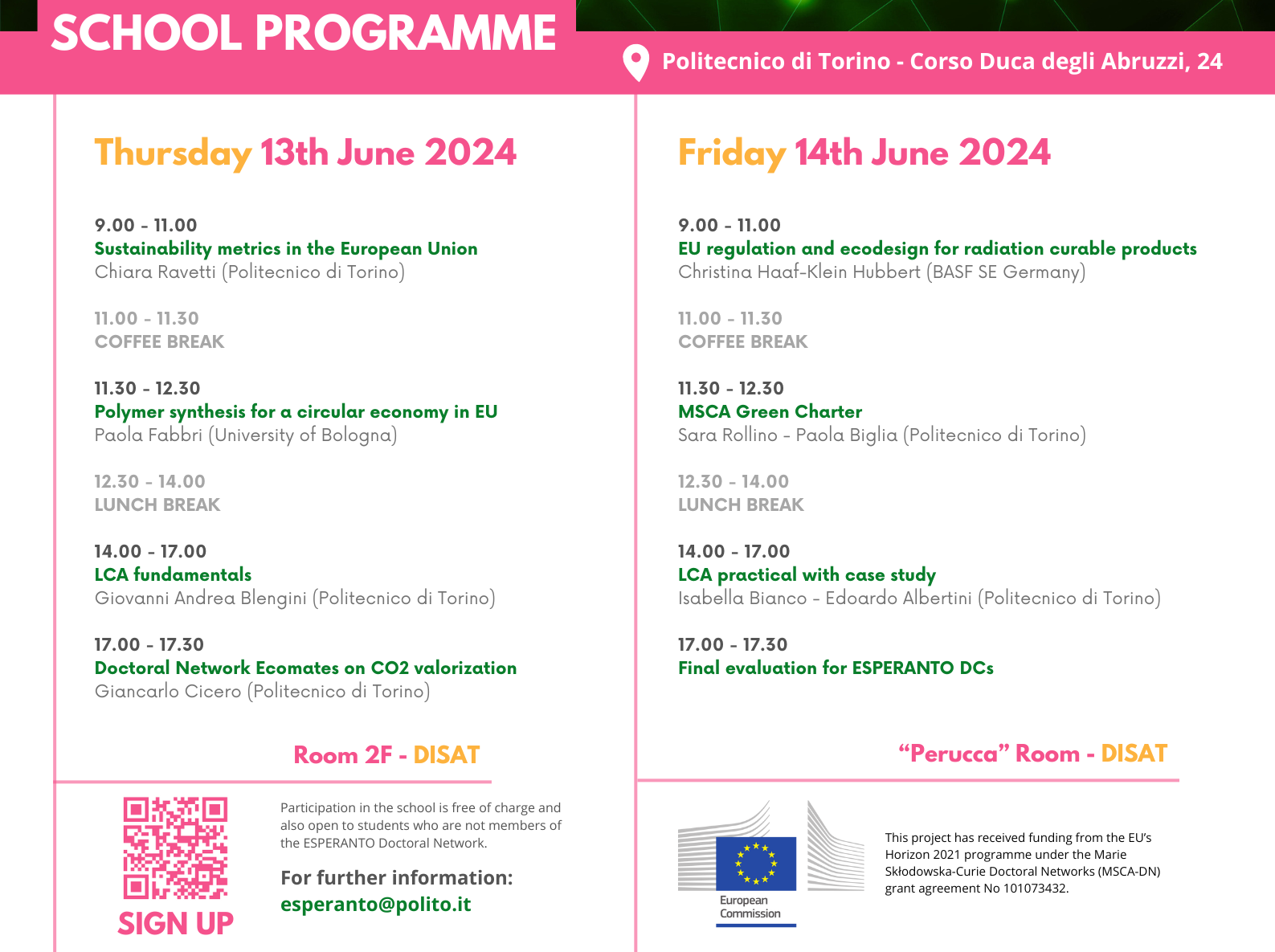 Summer School 2024 ESPERANTO Sustainability of Polymers Programme